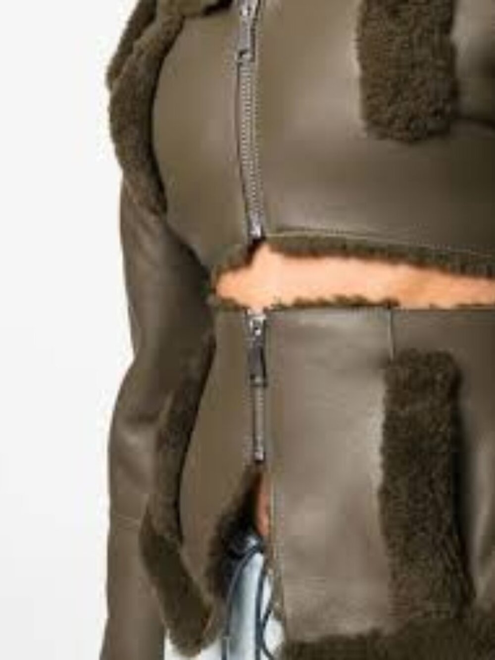 ANDREĀDAMO CUT-OUT SHEARLING-TRIM LEATHER JACKET SIZE MEDIUM NWT - Picture 6 of 6